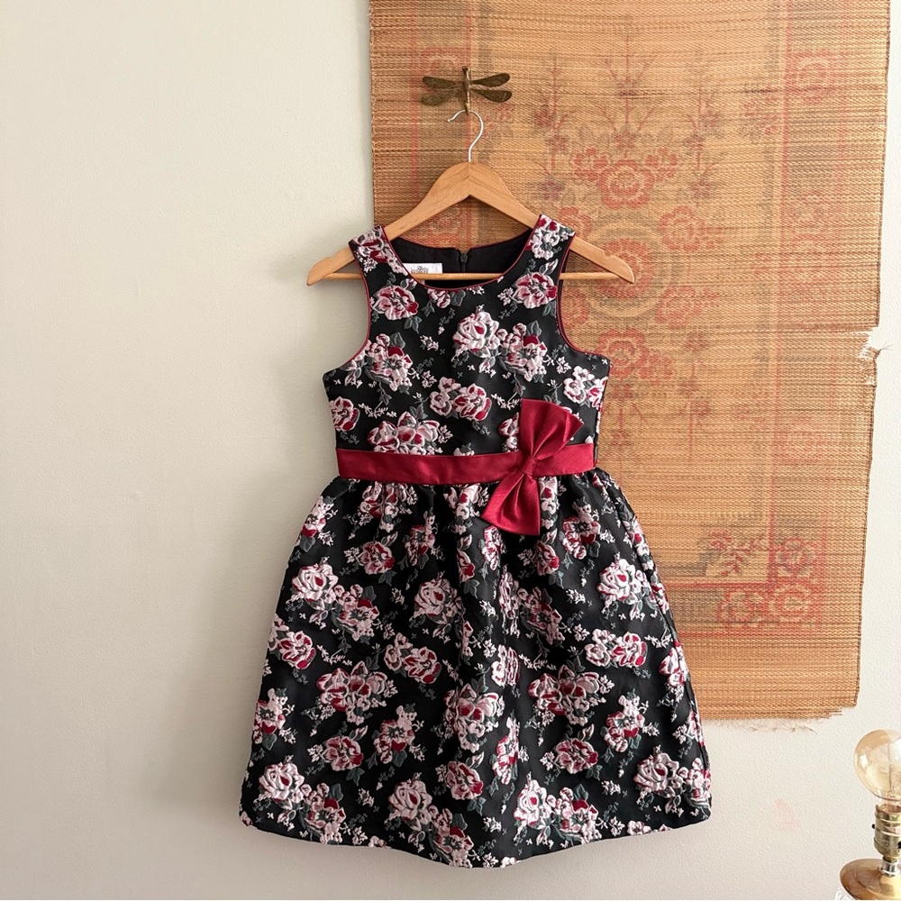 Belle by Badgley Mischka Big Girls Floral Jacquard Bow Waist Dress